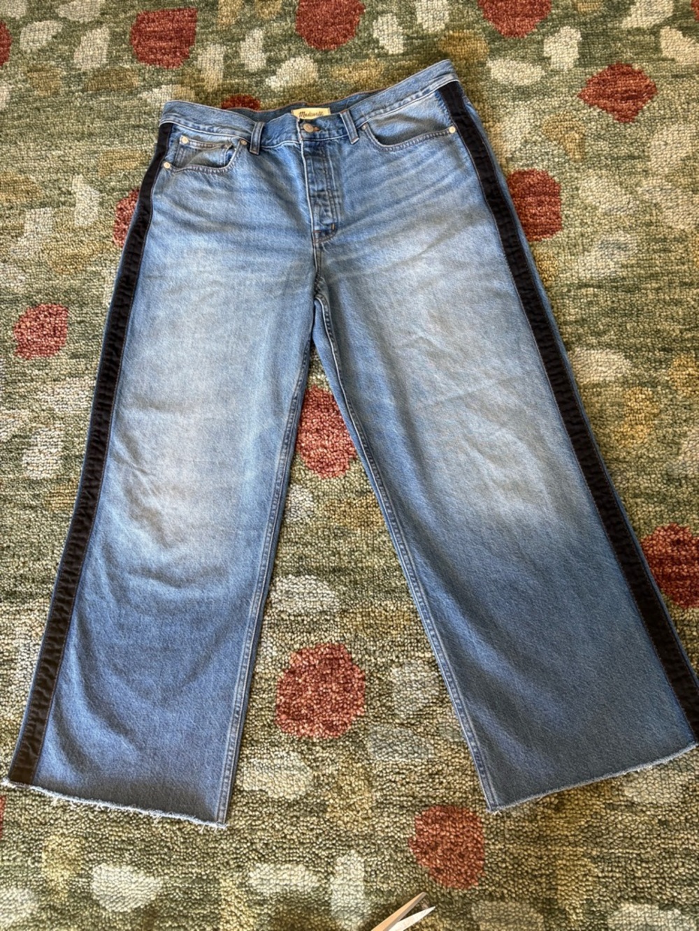MADEWELL LOW SLUNG BAGGY JEAN WITH BLACK TUXEDO STRIPE, 31